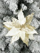 25cm Gold Poinsettia Flower With Gold Glitter Detail Christmas Tree Clip Pick