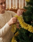 5m Gold Metallic Fir Needle 8ply 10cm Tinsel Garland