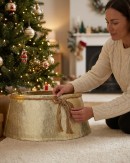 62cm Textured Gold & White Christmas Tree Collar With Rope Bow