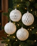 4x Dynamic White & Silver Signature Multi Textured Ball Bauble | 10cm