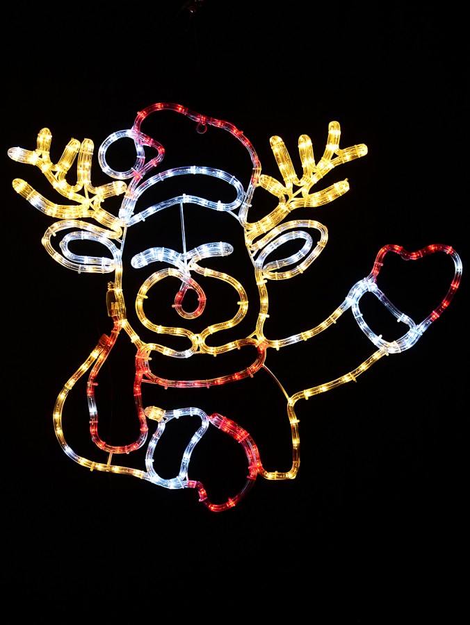 67cm Greeting Reindeer With Red, Warm & Cool White LED Twinkle Light Display