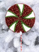 Red, White & Green Peppermint Spiral Tinsel Lollipop Long Stem - 27cm Wide