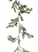 Frosted Christmas Holly Leaves & Berries Vine Garland - 1.8m