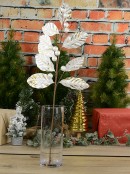 78cm White With Gold Magnolia Leaf & Berry Spray Long Christmas Stem