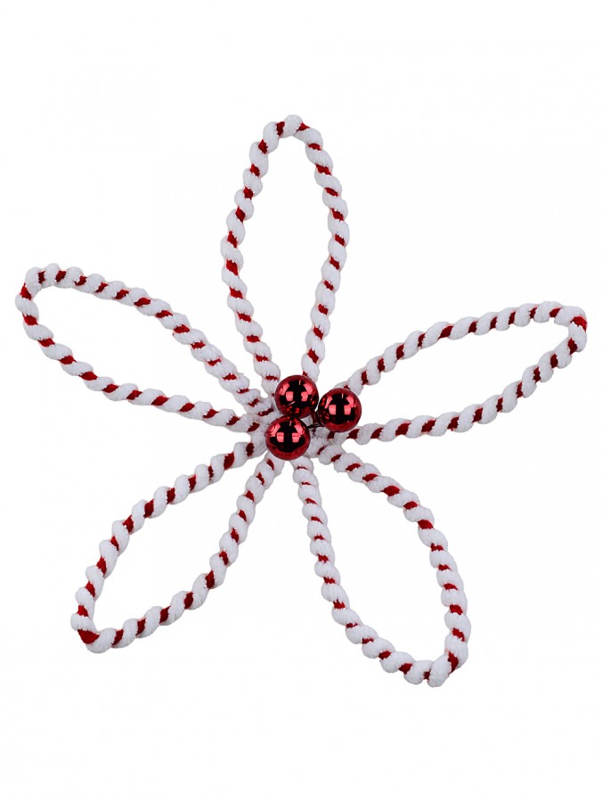 Red & White Chenille Twine Loop Poinsettia Christmas Clip Stem | 26cm