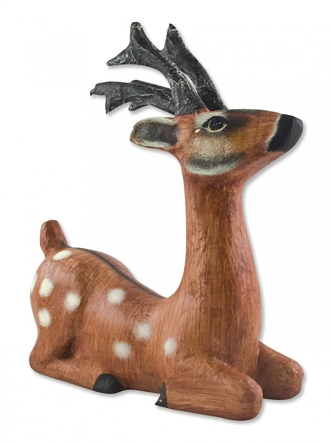 Brown Sitting Paper Mache Reindeer - 43cm