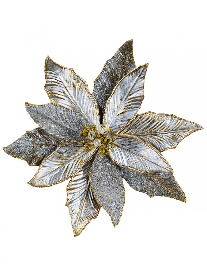 Antique Champagne Gold Two Tone Textured Poinsettia Clip Stem | 30cm