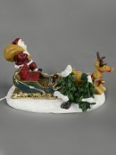 Santa, Sleigh & Reindeer With Illuminated Reins Resin Figurine - 12cm