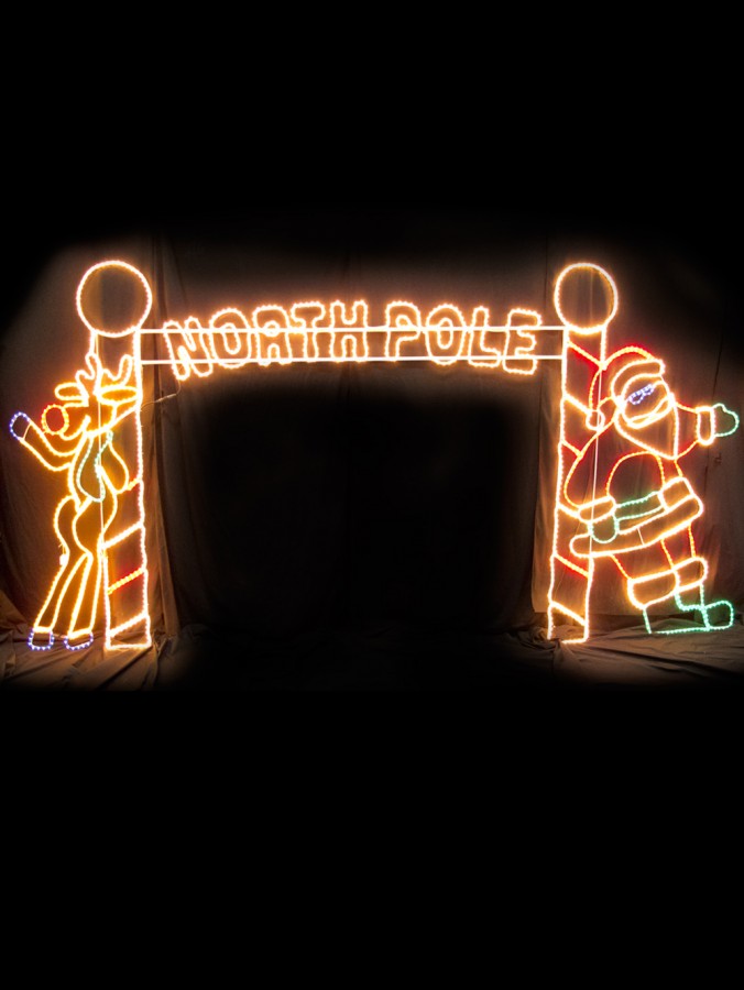 Santa & Reindeer North Pole Arch Rope Light Silhouette - 3.9m