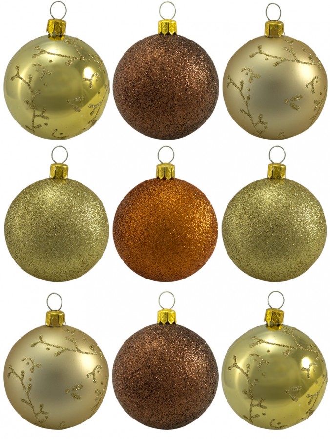 Assorted Glittered & Patterned Chocolate, Gold & Copper Baubles - 9 x 60mm