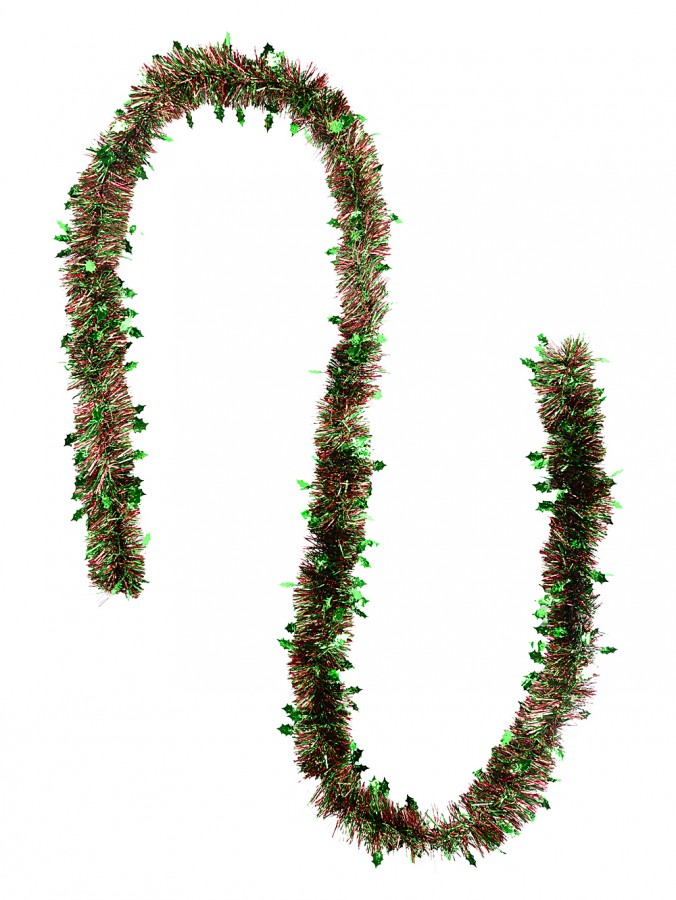 2.7m Green Holly Leaf & Red Fir Needle 6ply 80mm Tinsel Garland