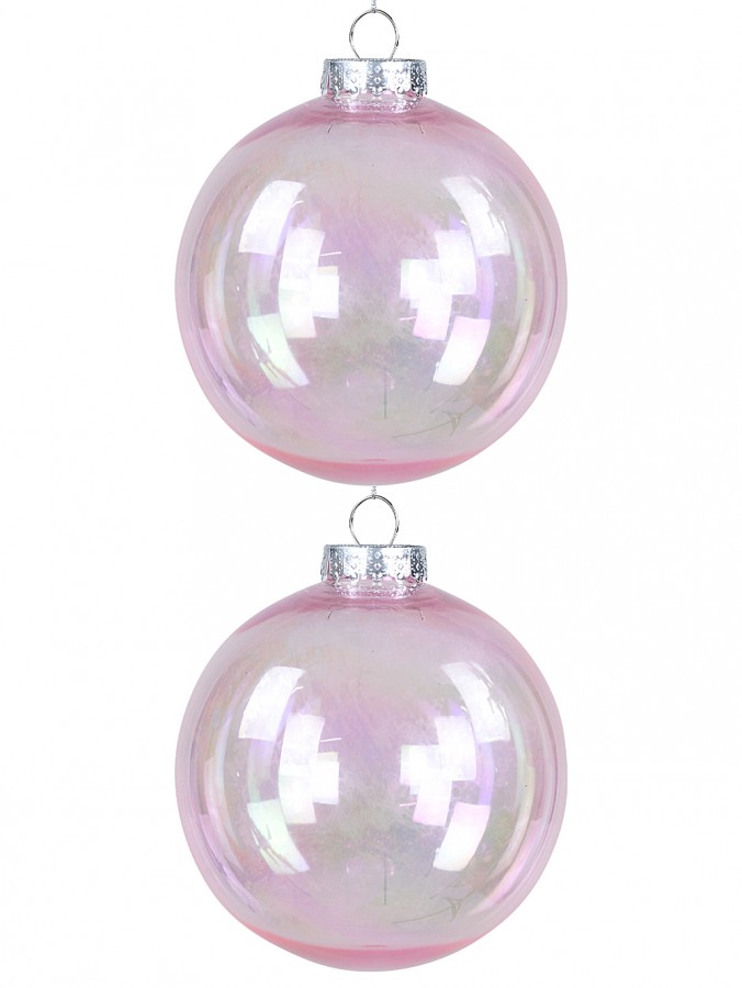 Large Pink Tinted & Iridescent Soap Bubble Look Clear Baubles - 2 x 15cm