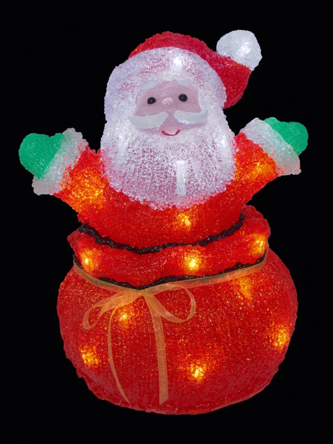 LED Acrylic Santa Coming Out Of Gift Bag Ornament - 32cm