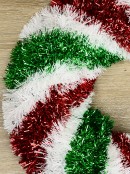 48cm Metallic Red & Green With White Candy Swirl Wreath Tinsel Plaque