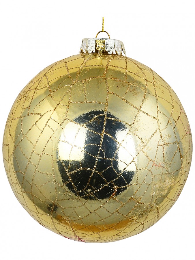 Classic Champagne Gold Grand Crackle Mosaic Bauble | 12cm