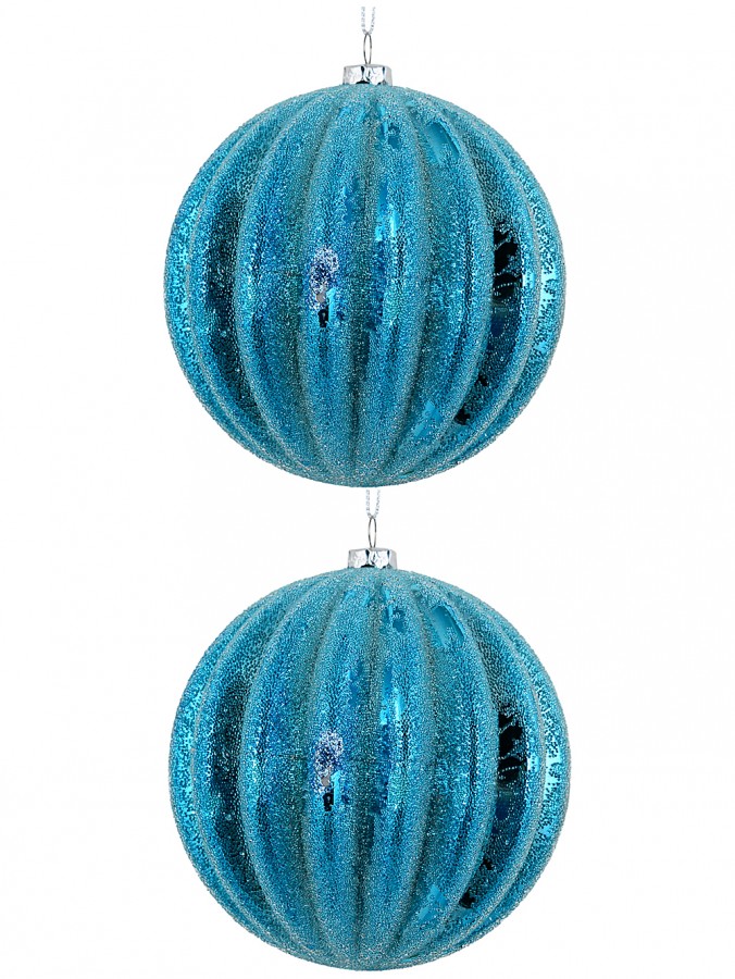 2x Dynamic Turquoise Signature Ridge Textured & Glitter Ball Bauble | 10cm