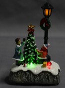 Children By A Christmas Tree & Lamp Post Scene With LED Lights - 15cm