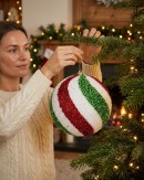 Red Green & White Tinsel Swirl Whimsical Large Display Bauble | 25cm