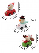 Assorted Wooden Santa, Snowman & Reindeer Christmas Pull Back Cars