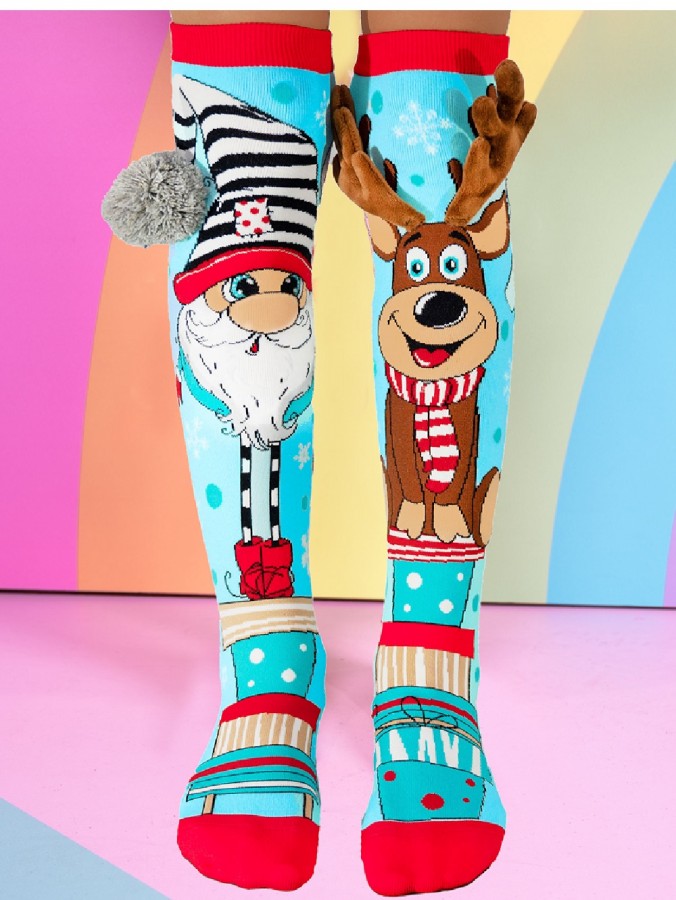 Madmia Santa & Reindeer Pattern Design Christmas Socks - One Size Fits Most