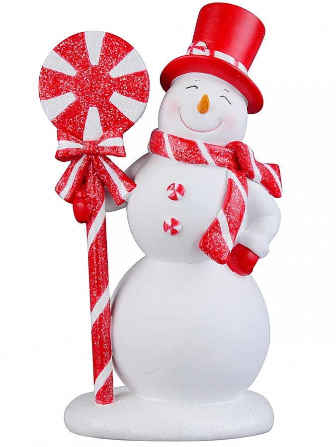 25cm Red & White Lollipop Joyous Snowman Resin Figurine Ornament