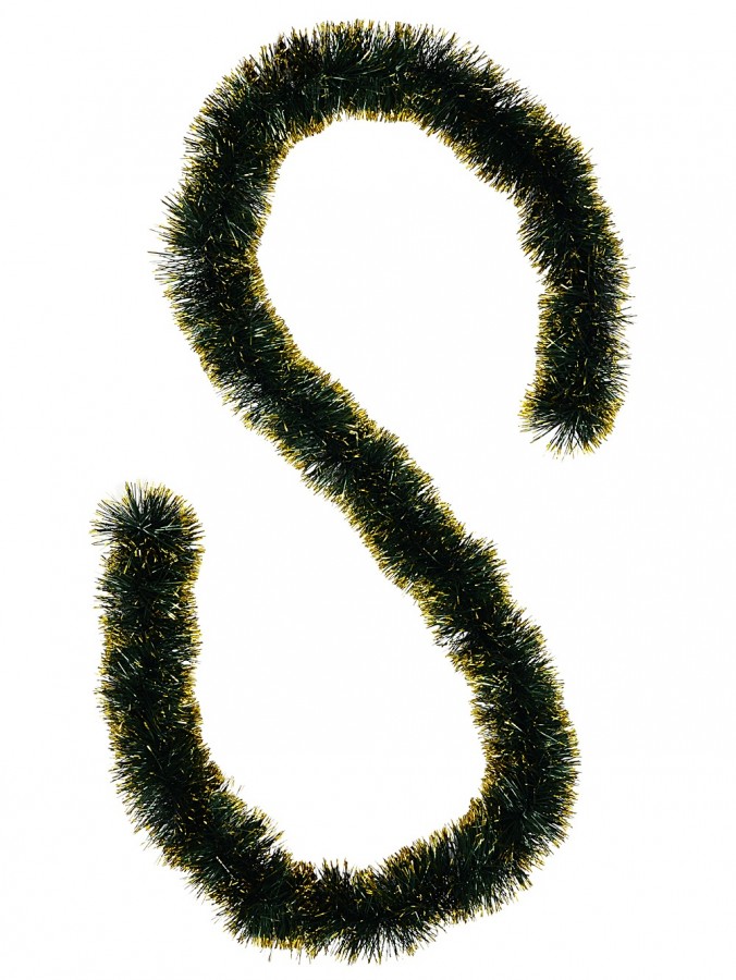 Premium 6ply Gold Tipped Spruce Dark Green Tinsel Garland | 2.7m x 12cm
