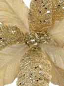 Champagne Glitter & Dew Like Leaves Decorative Christmas Floral Pick - 32cm