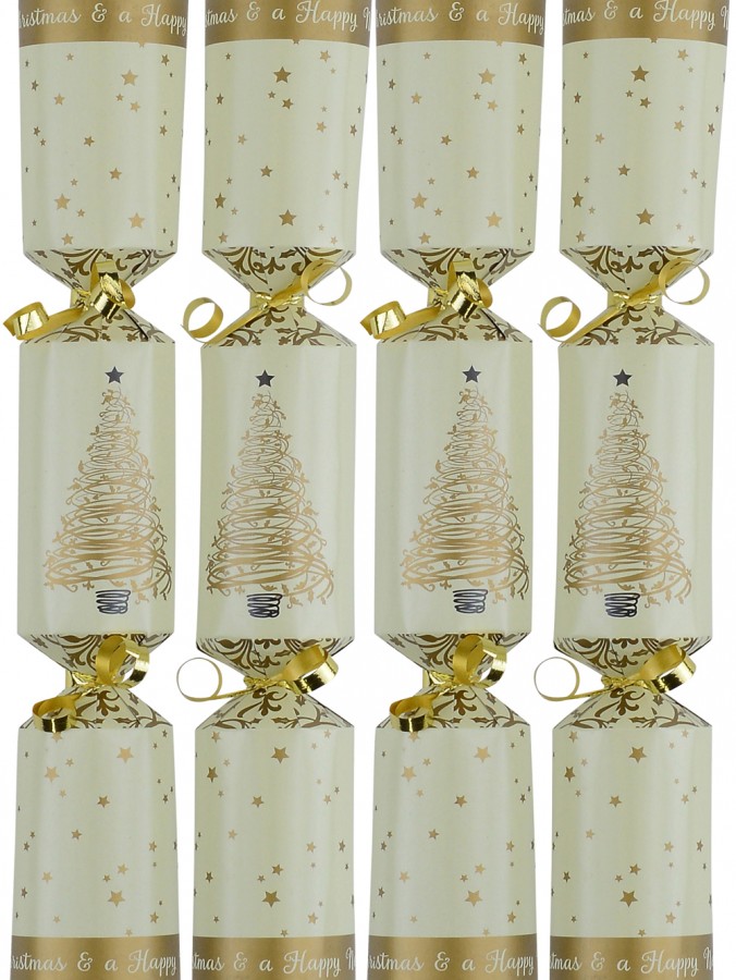 Cream With Gold Christmas Tree & Stars Christmas Cracker Bon Bons - 50 x 26cm