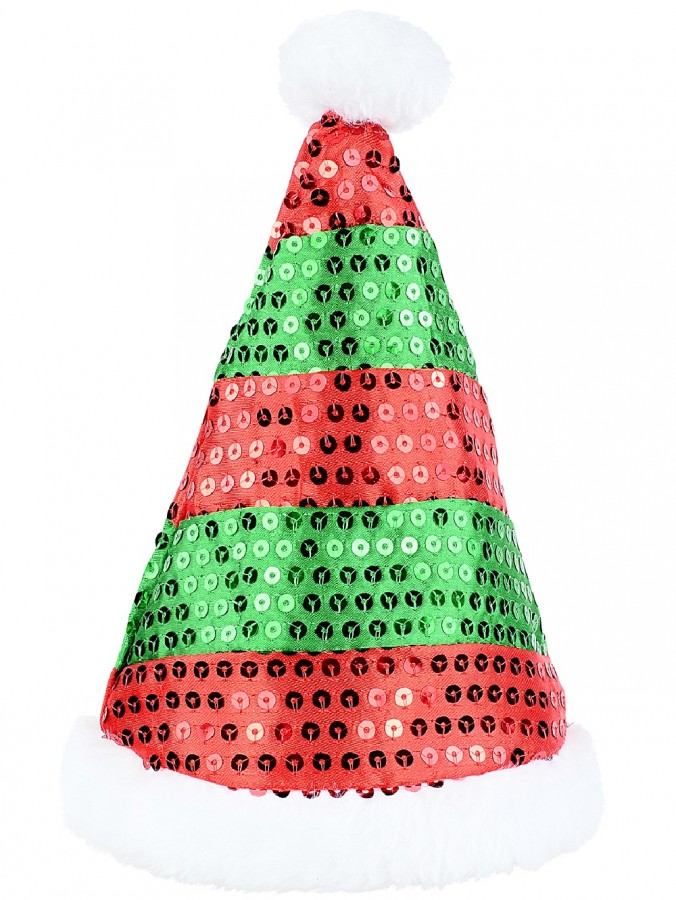 Red & Green Puppy Dog Santa Hat With Sequin Decorations Christmas Costume