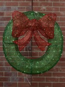 Green & Red With Twinkle LED 3D Mesh Wreath & Bow Light Display - 92cm