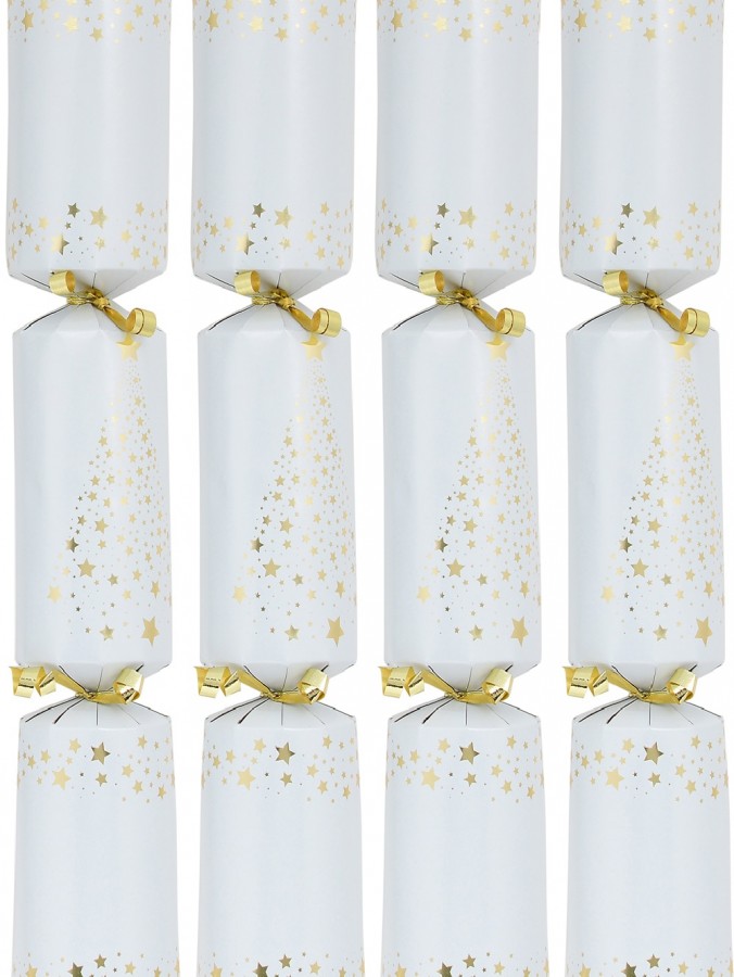 Gold Shiny Stars Christmas Tree Pattern Design On White Bon Bons - 50 x 30cm