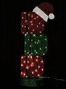 Red & Green Tinsel Mesh  ' Ho Ho Ho ' With Warm White LED Light Display - 98cm