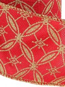 9m Gold Glitter Circles & Squares On Red Organza Wide Cut Ribbon