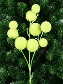 52cm Light Lime Green Flocked Bauble Spray Long Christmas Stem