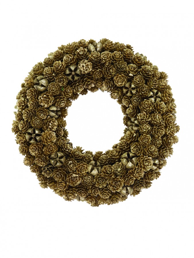 Gold Glitter Mini Pinecone Wreath - 30cm