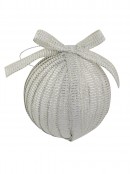 Silver & Gold Ribbon Covered Christmas Baubles With Bow - 2 x 80mm