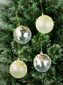 4x Clear & Cream Botanical Gold Filigree Whimsical Signature Baubles | 80mm