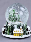 Winter Town Scene With Music & Lights Waterball Snow Globe Ornament - 14cm