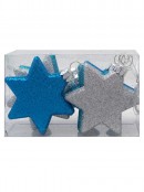 Turquoise, Silver & Blue Glittered Star Decorations- 8 x 65mm