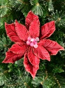 Red Velour Poinsettia With Glitter & Sequins Christmas Clip Pick- 28cm Wide