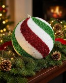 Red Green & White Tinsel Swirl Whimsical Large Display Bauble | 25cm