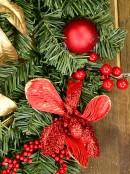 Decorated Red Bauble, Berry & Poinsettia & Gold Leaf Pine Wreath - 40cm