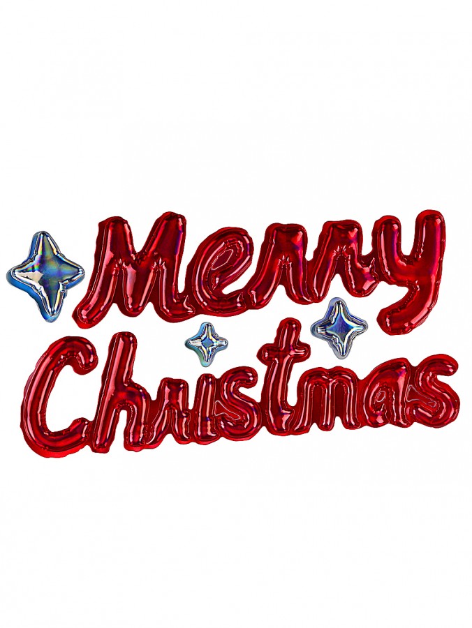 40cm Red Merry Christmas Bubble Like Sticker With Silver Stars