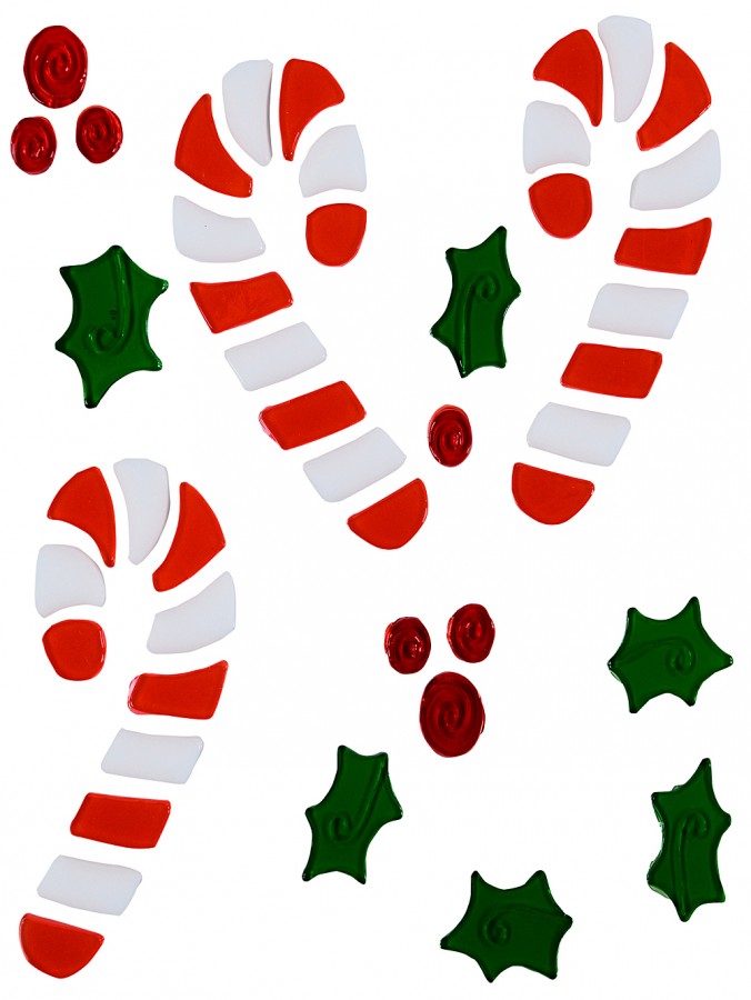 Candy Canes, Berries & Holly Leaves Gel Window Cling Decoration - 20cm