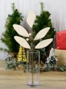 58cm Cream Natural Wool Magnolia Leaf & Berry Spray Long Christmas Stem
