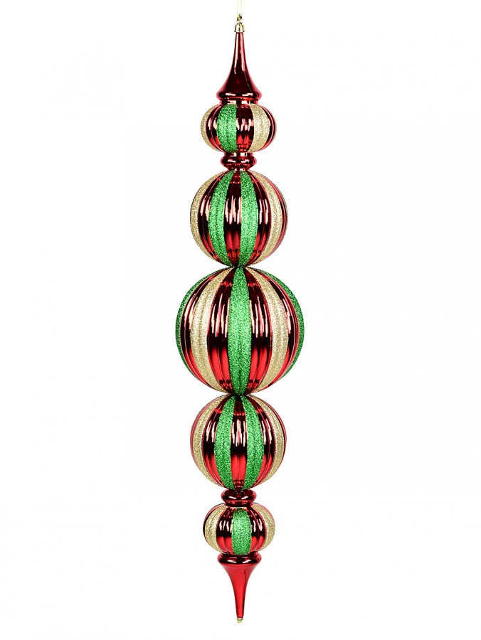 Shiny Red, Green & Gold Glitter Stripes Large Finial Display Decoration - 94cm