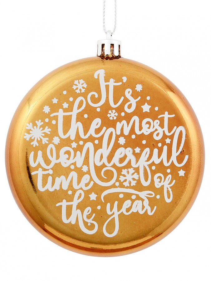 Wonderful Christmas Font On Gold Disc Tree Hanging Decorations - 2 x 11cm