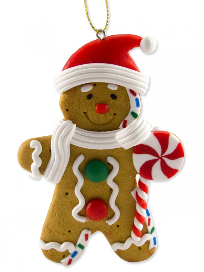 Gingerbread Man With Lollipop Hanging Ornament - 10cm