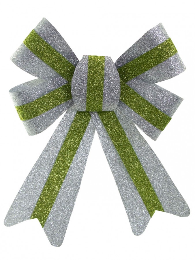 Silver With Lime Stripe PVC Bow Decoration - 22cm