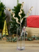 62cm Gold Curly Ribbon Spray With Iridescent Glitter Long Christmas Stem